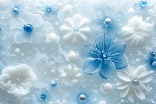 蓝白花朵珍珠梦幻装饰图