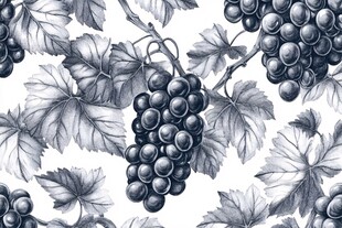 葡萄枝叶黑白手绘图案