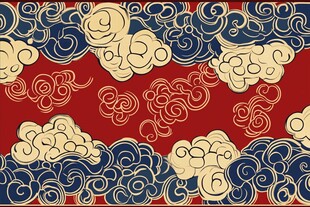 中式传统云纹红色背景图案
