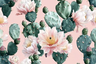 粉色背景仙人掌花卉图案