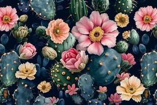 多彩仙人掌花卉图案背景