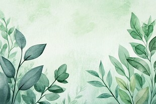 清新绿叶水彩背景图
