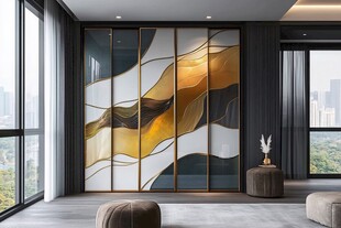 现代客厅的艺术玻璃隔断