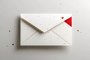 白色信封配红色装饰与金点
