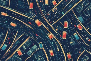 城市交通夜景插画