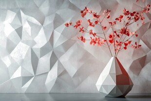 几何墙前的雅致花瓶插花