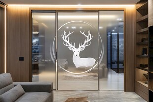 鹿纹玻璃隔断 时尚家居风