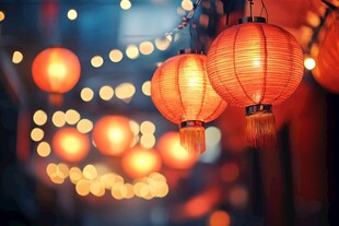 红灯笼营造温馨夜景氛围