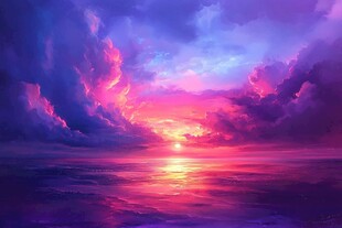 梦幻绚丽的海上日落景观