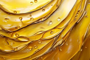 金黄流动纹理与晶莹水珠