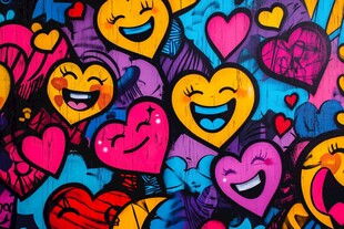 多彩笑脸爱心涂鸦图案