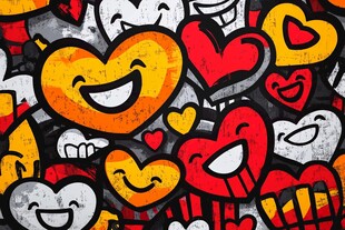 多彩爱心笑脸涂鸦图案