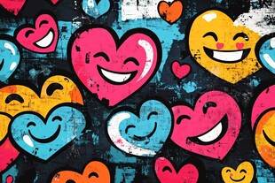 笑脸爱心涂鸦背景图案