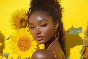 黄衣女子与向日葵的魅力