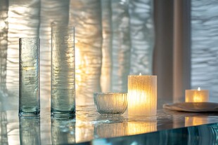 静谧室内的玻璃器皿与烛光