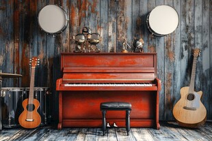 复古乐器陈列的音乐角落