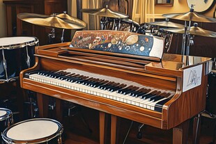 复古钢琴与鼓的乐器组合