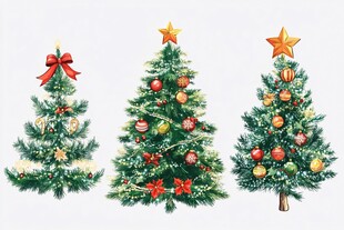 三棵装饰精美的圣诞树