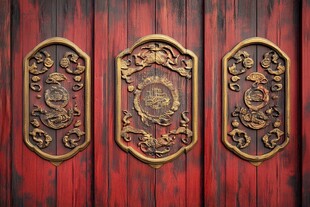 中式红木门上的精美金饰