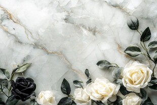 大理石上的黑白玫瑰景致
