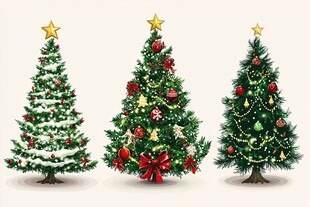 三棵精美装饰的圣诞树
