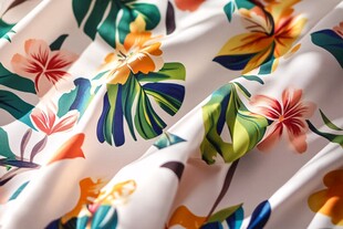 热带花卉印花布料特写