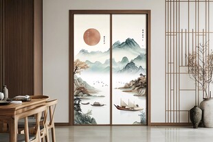 中式山水风移门室内景致