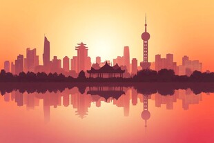 上海城市天际线日落美景