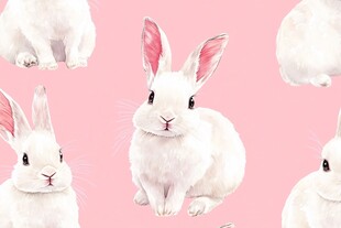 粉色背景上的可爱白兔图案