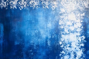 蓝底白花艺术纹理背景图