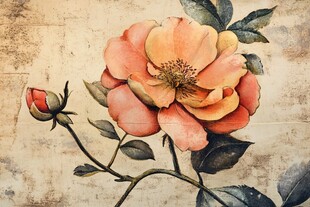 复古风手绘娇艳月季花