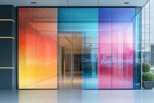 彩色渐变玻璃办公入口