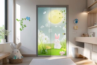 可爱小兔主题儿童房玻璃门