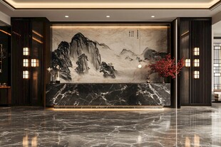 中式大气前台接待厅场景