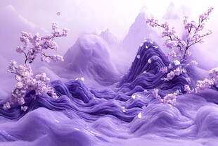 梦幻紫色山水樱花景致