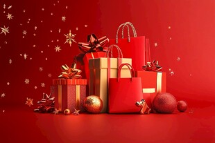 节日礼物堆叠的喜庆场景