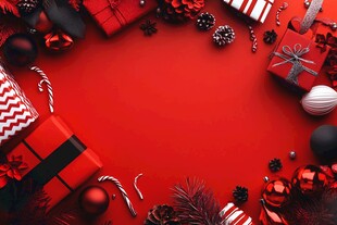 红色圣诞装饰与礼物背景