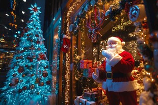 圣诞夜的圣诞老人与圣诞树