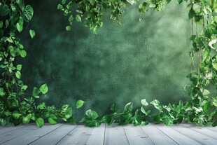 绿植环绕的木质空间背景