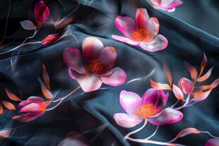 墨底繁花丝绸面料