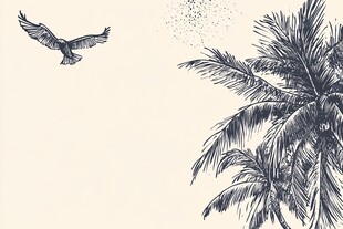 飞鸟伴椰树的自然景致