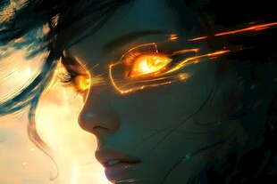 赛博朋克风发光眼眸的女性