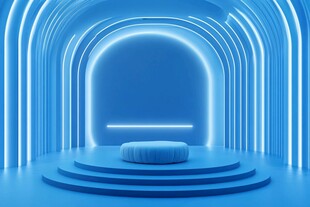 蓝色霓虹弧形创意展示空间