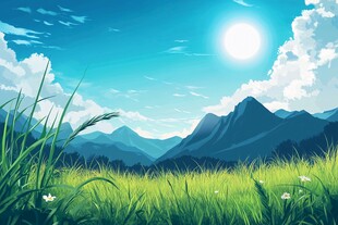 阳光照耀下的山野草地