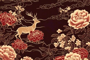 中式鹿牡丹云纹古典图案