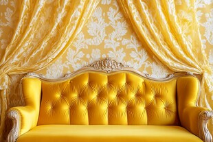 奢华黄沙发与精致窗帘背景