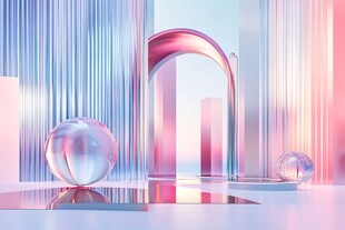 梦幻炫彩的几何空间场景