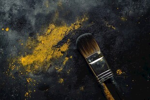 黑底上的画笔与金色粉末