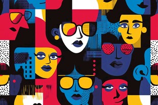 多彩几何风格人物头像图案