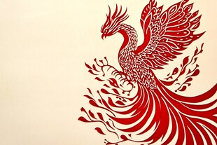 中式红凤凰剪纸艺术图案
